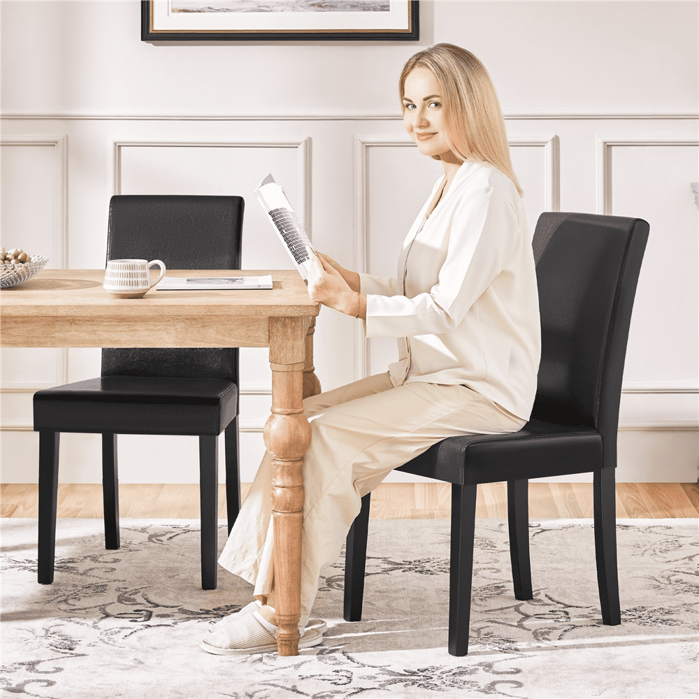 Renwick Faux Leather Dining Chairs with Rubberwood Legs, Set of 2, Black