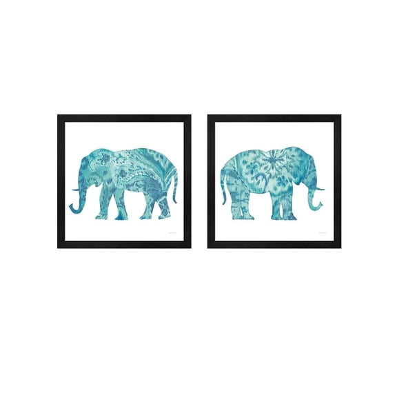 Metaverse Danhui Nai 'Boho Teal Elephant' Framed Art (Set of 2)