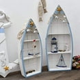 thumbnail image 2 of Wooden Boat Shelf Set of 2, Beach Theme Standing Display Boat with 3 Shelves, 2 of 7