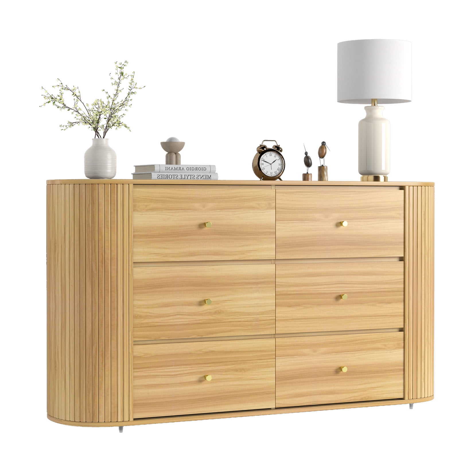 CuisinSmart 6 Drawer Dresser for Bedroom, 60" Wood Storage Dresser with Gold Handles, Modern Chest of Drawers for Living Room Entryway