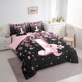 thumbnail image 3 of Manfei Girls Pink Monogrammed Bedding Comforter Set 7pcs, Personalized Letter J King Bedding Sets, Kawaii Axolotl Cherry Blossoms Bed Sheets, Lightweight Room Decor, 3 of 8