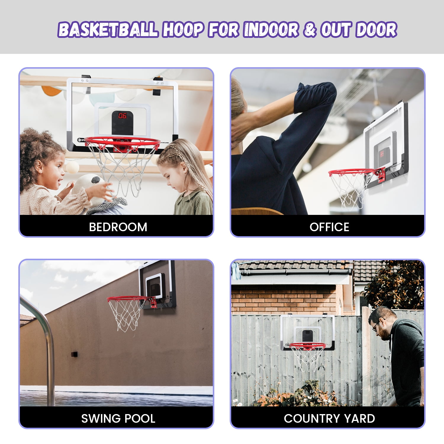  Indoor Basketball Hoop with Electronic Scoreboard - 6 Balls  Included Fun for Kids and Adults Mini Hoop for Home & Office for Toy  Enthusiasts Easy Door Mounting Size: 16x12 inches 