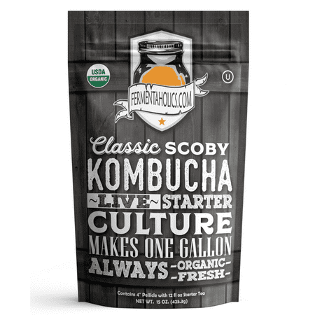 Fermentaholics ORGANIC Kombucha SCOBY With Twelve Ounces of Starter Tea | Live Starter Culture | Makes One Gallon Batch | One and a Half Cups of Starter (Best Kombucha Tea Brands)