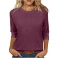 thumbnail image 2 of Liquidation d'Économies! Hauts Grande Taille pour Femmes, Hauts à Manches Courtes d'Été pour Femmes, Mode Décontractée pour Femmes, Haut à Manches 3/4 Uni Col Rond pour Dames, 2 of 5