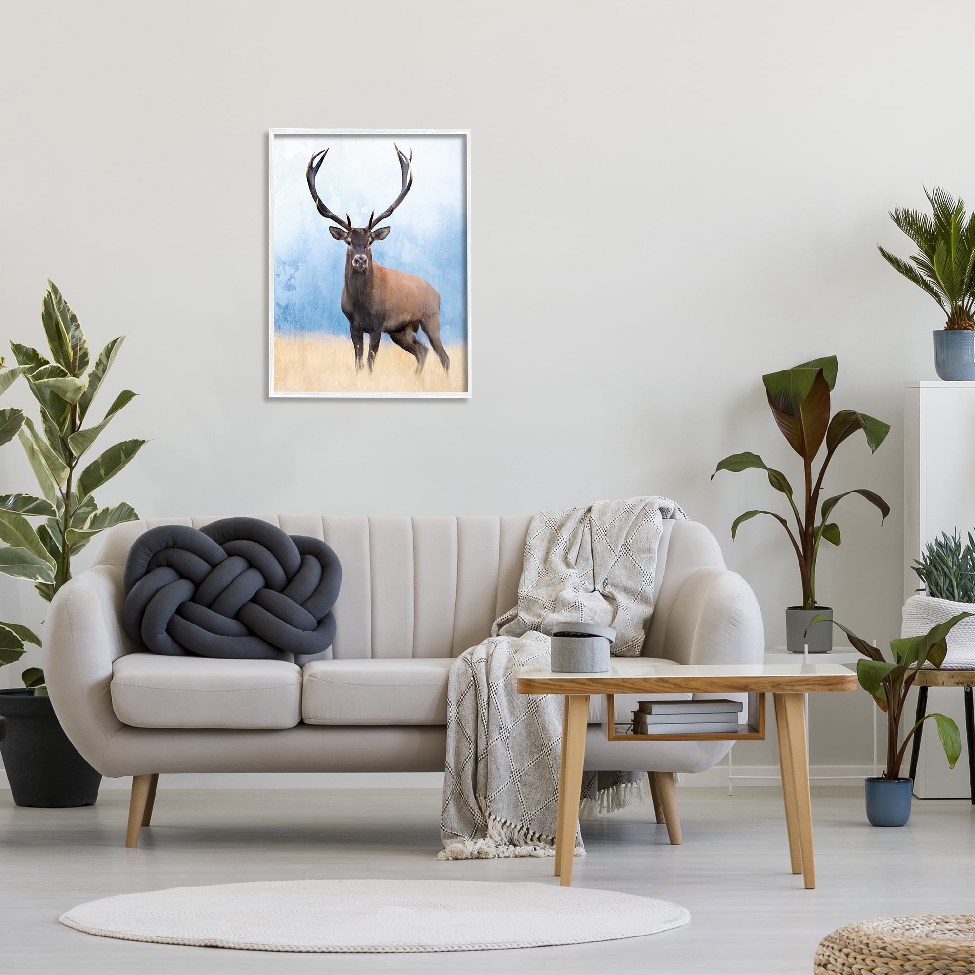 Stupell Industries Deer in Open Field Animals & Insects Painting White Framed Art Print Wall Art, 24 x 30