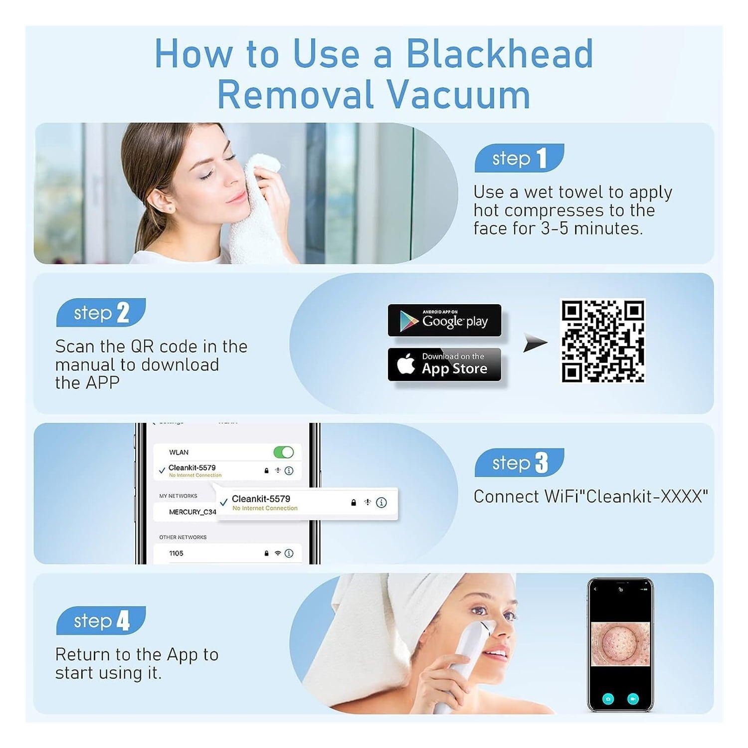 Blackhead Remover Vacuum, USB Interface Type Pore Vacuum, Black Head Extractions Tool with Camerafor, Men and Women Pore Cleaner, 3 Adjustment Modes & 6 Suction Heads(Light Pink)