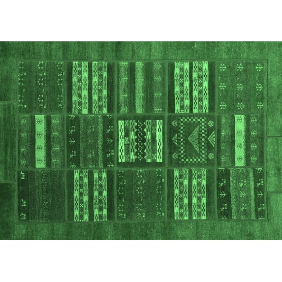 Ahgly Company Indoor Rectangle Abstract Emerald Green Contemporary Area Rugs, 2' x 3'