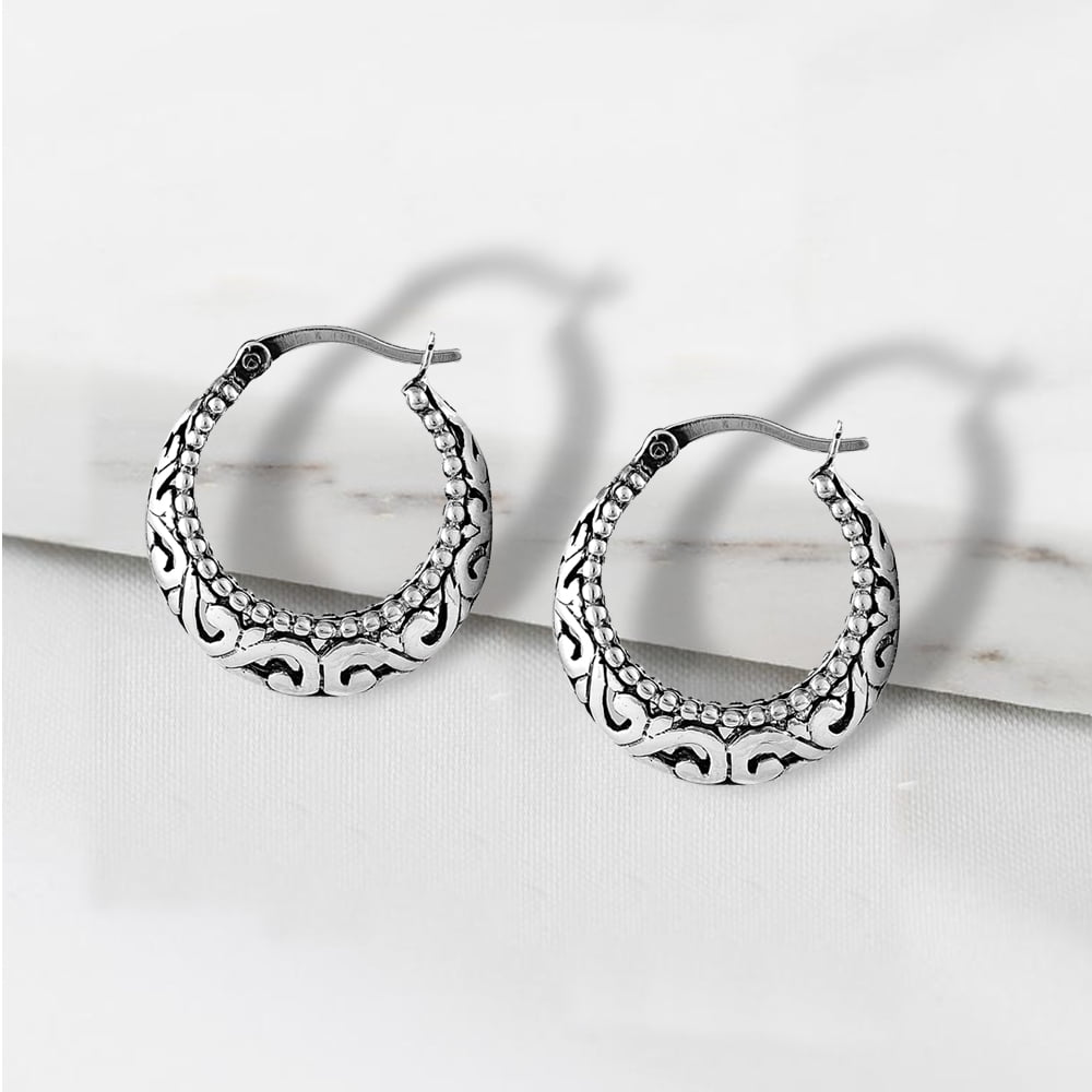 LeCalla 925 Sterling Silver Click Top Hypoallergenic Light Weight Filigree Hoop Earrings for Women and Teen 20MM