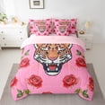 thumbnail image 2 of Feelyou Cartoon Leopard Teens Bedding Comforter Set 7pcs, Kawaii Farmhouse Cheetah Queen Bedding Sets, Romantic Rose Flower Reversible Queen Sheet Sets, Lightweight Room Decor, 2 of 8
