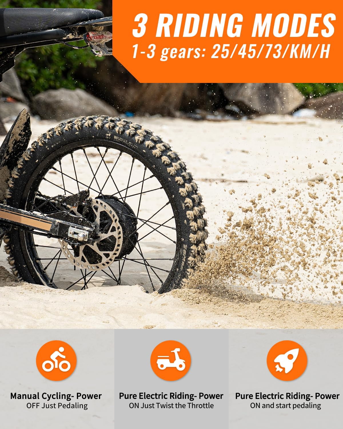 Riding'Times  GT73 PRO Electric Dirt Bike for Adults, 2400W Dual Motor Mountain Electric Bike, 27" Fat Tire All Terrain for Mountains, 48V 18.2Ah Battery, 37MPH, UL2849