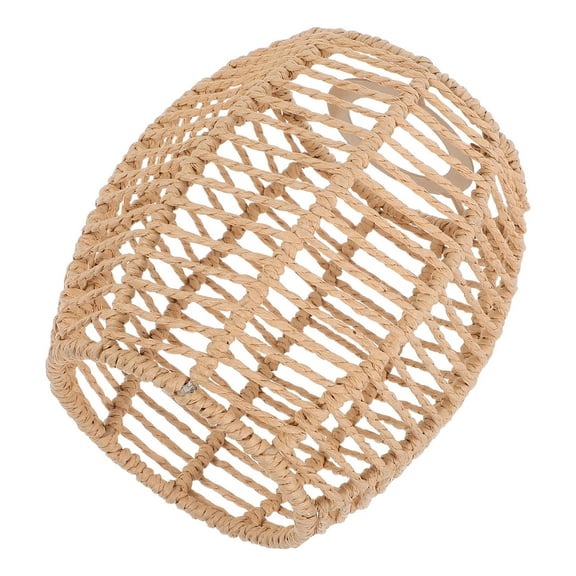 OUNONA Khaki Woven Lampshade Vintage Handcrafted Iron Paper Design for E27 Bulbs Home Decor Lighting Fixture