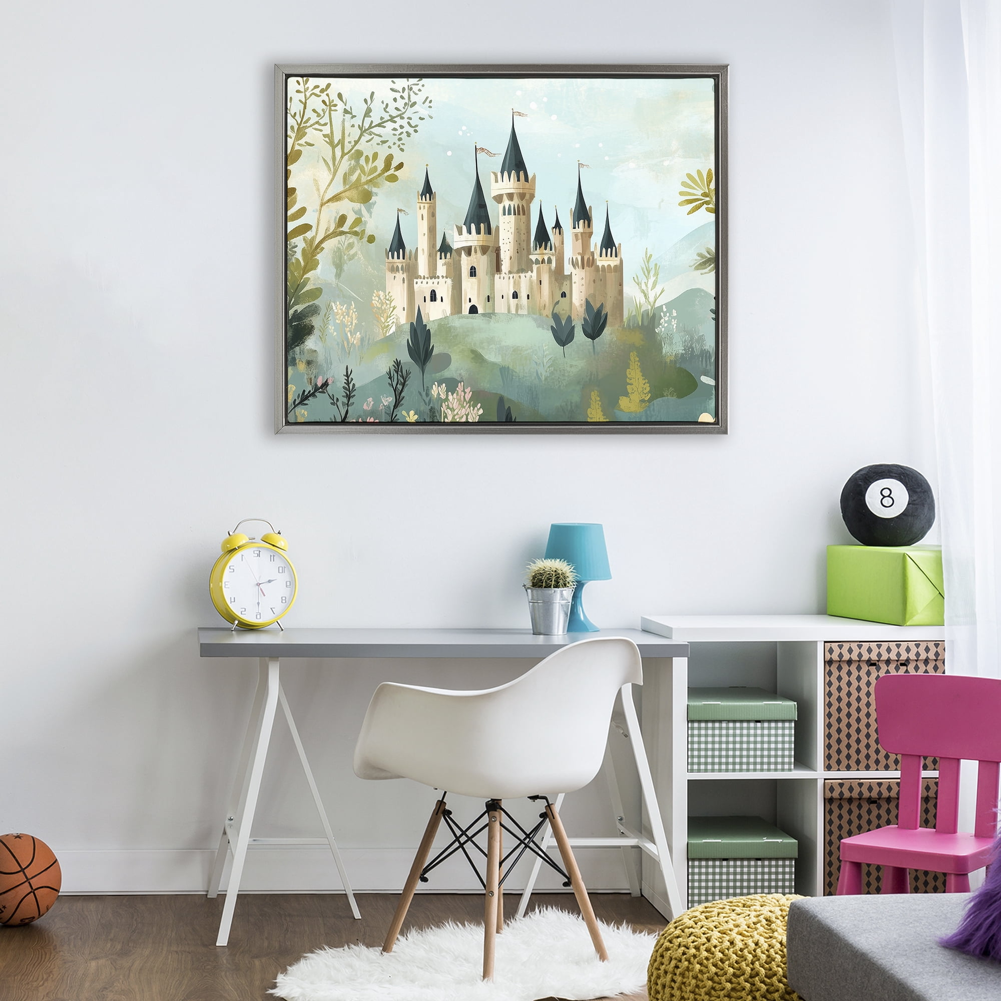 Stupell Industries Princess' Castle View Gray Framed Floater Canvas Wall Art, design by Christine Simpson Art