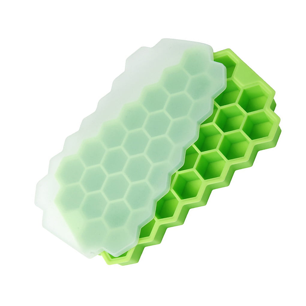 37 Grid Honeycomb Ice Cube Green Tray Moulds Silicone Hexagonal Trays with Lid
