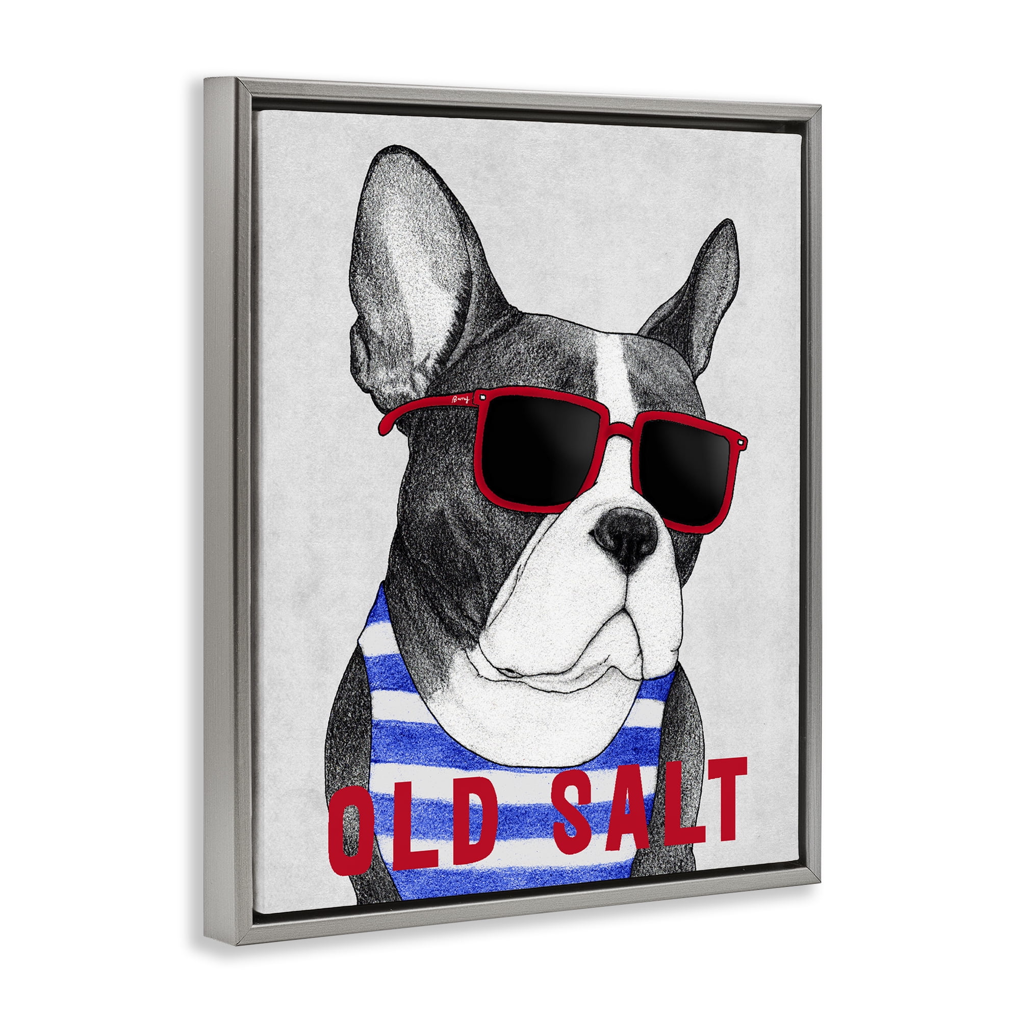 Stupell Industries Old Salt Summer Frenchie Gray Framed Floater Canvas Wall Art, design by Barruff