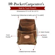 Style N Craft Carpenter's Nail and Tool Pouch in Heavy Duty Suede Leather with Multiple Pockets