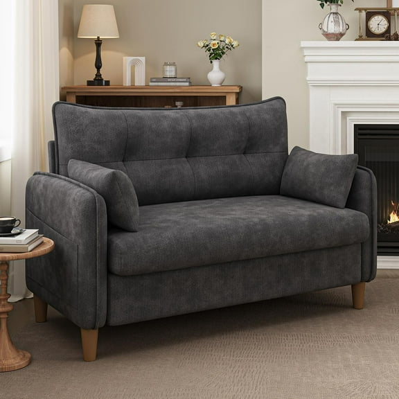 50" Mini Loveseat Couch for Small Space | Tufted Love Seat Couches for Bedroom and Apartment | Small Sofa Dark Grey