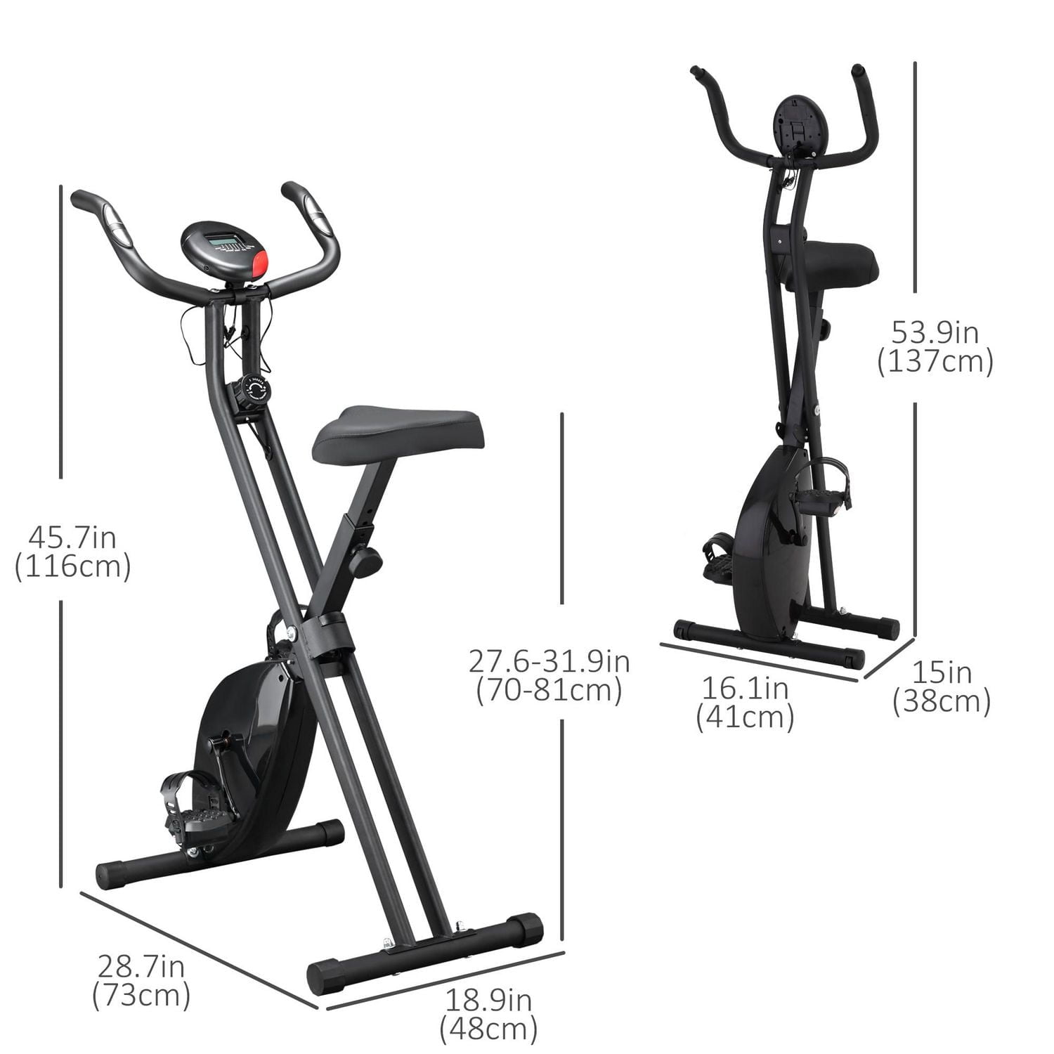 Soozier Vélo d'exercice pliable Vélo d'exercice stationnaire Vélo droit Cardio Workout Résistance à 8 niveaux