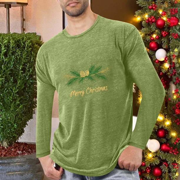 Blusas y camisas de manga larga con cuello redondo para hombre, deportivas, fitness, hogar, pijamas navideños estampados, camiseta de manga larga con cuello redondo, blusa de poliéster para hombre