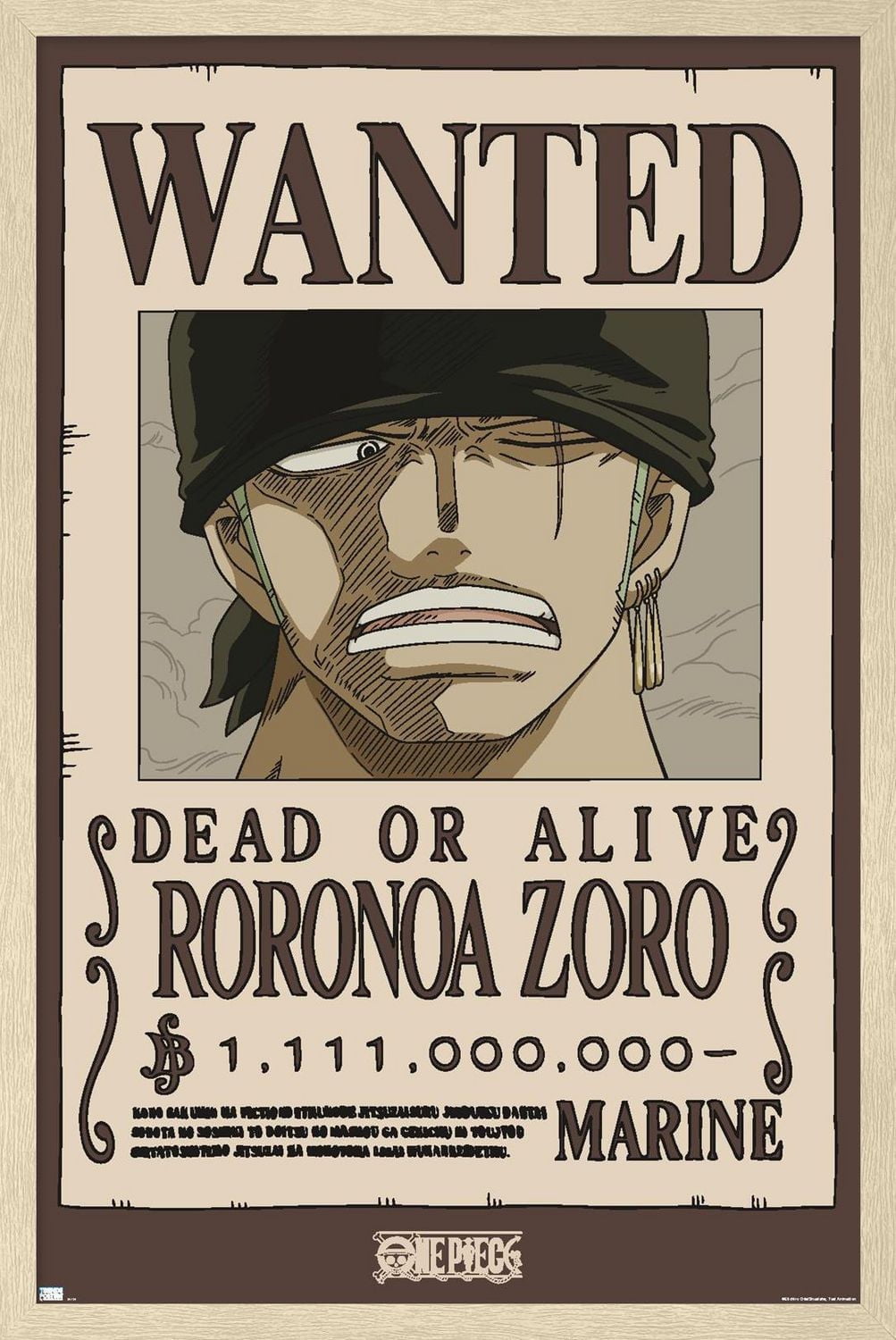 One Piece - Roronoa Zoro Wanted Poster Wall Poster
