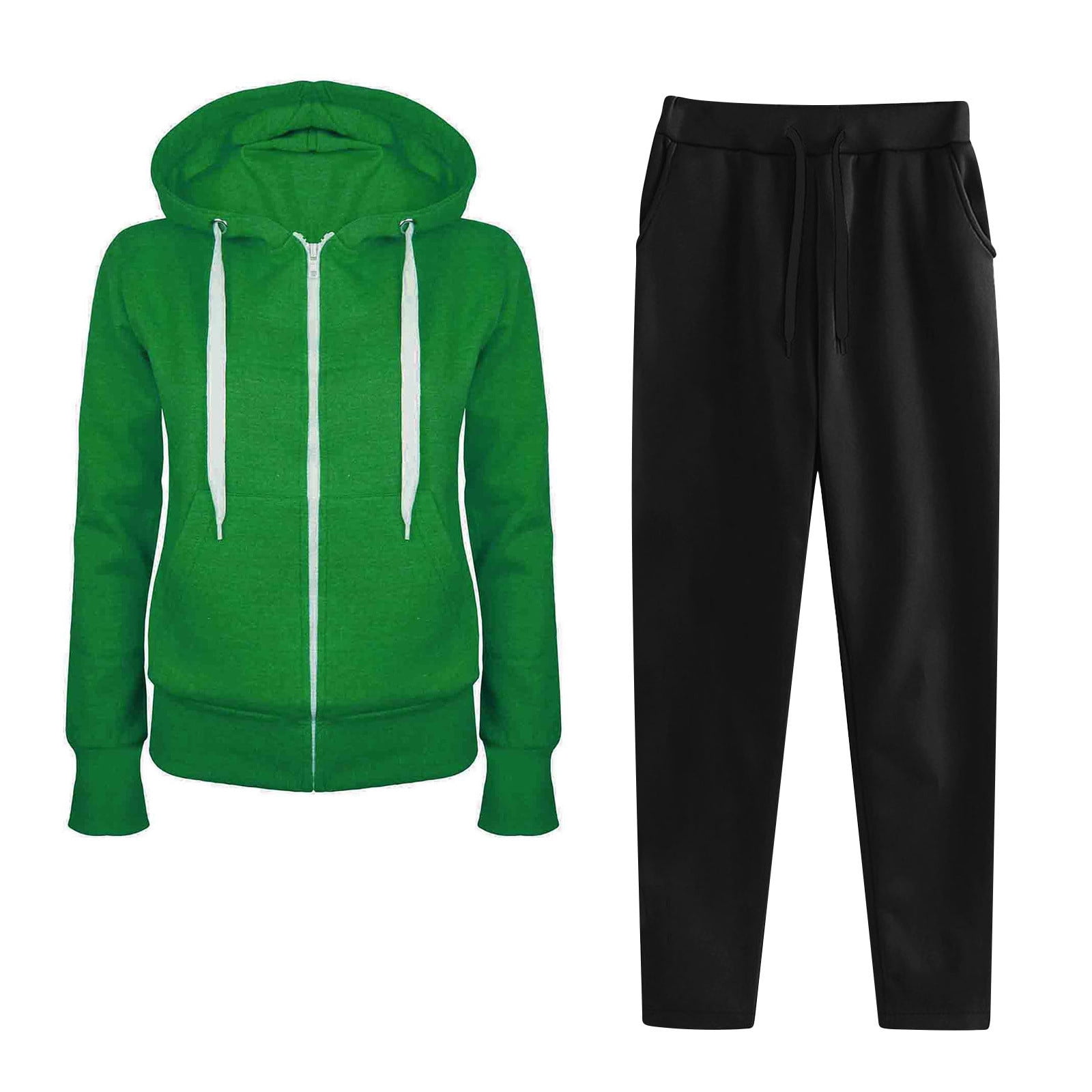 UPPADA 2 Piece Lounge Sets for Women Comfortable Sweatsuits Dressy Two Piece Outfits Fall Drawstring Hooded Sweatshirt Wide Leg Sweatpants Comfort Tracksuit Set Green,S