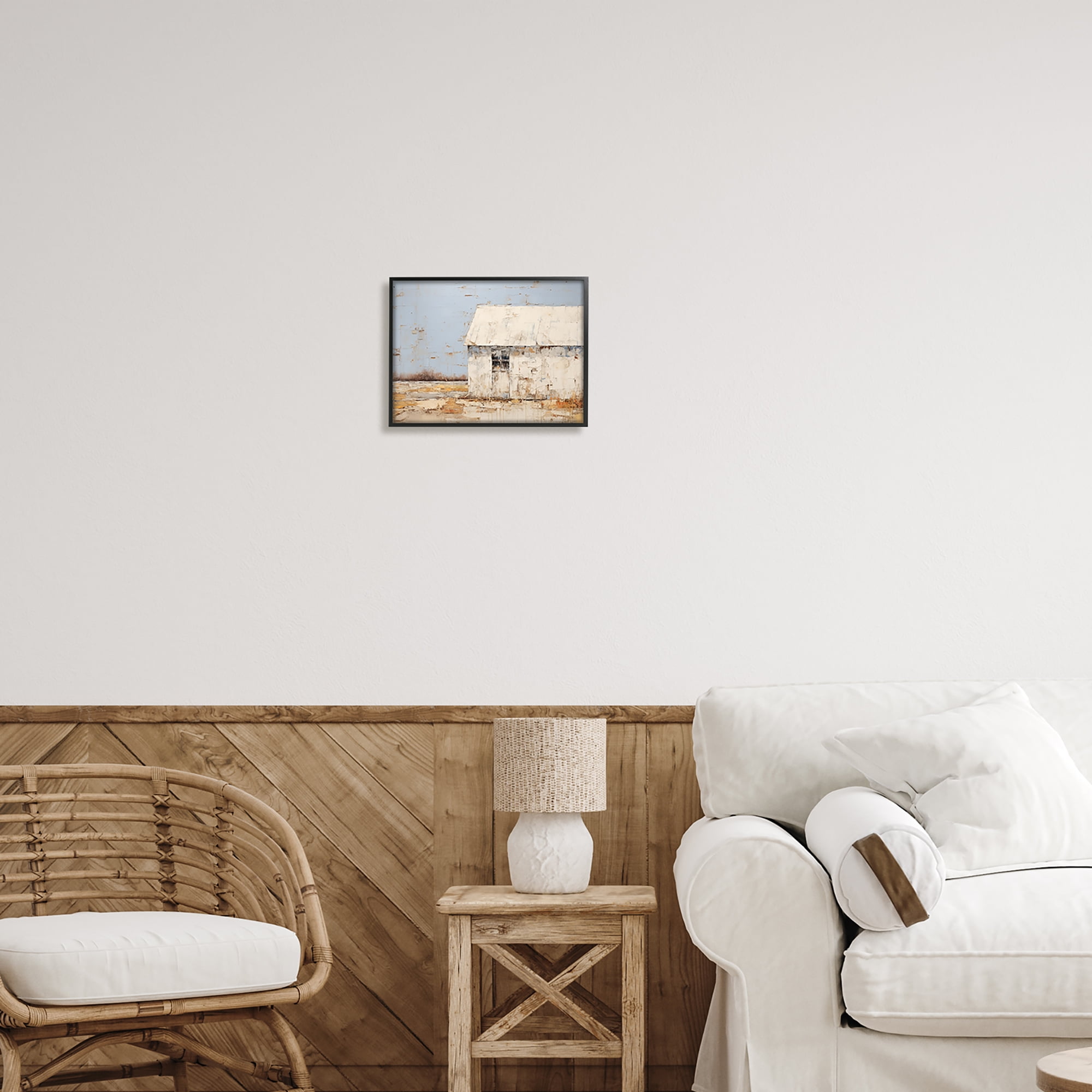 Stupell Industries Rustic White Barn Abstract Painting Black Framed Art Print Wall Art, 14 x 11