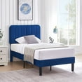 thumbnail image 2 of VECELO Set of 2 Twin Upholstered Platform Bed Frame with Adjustable Headboard, Wooden Slats Support/No Box Spring Needed, Dark Blue, 2 of 7