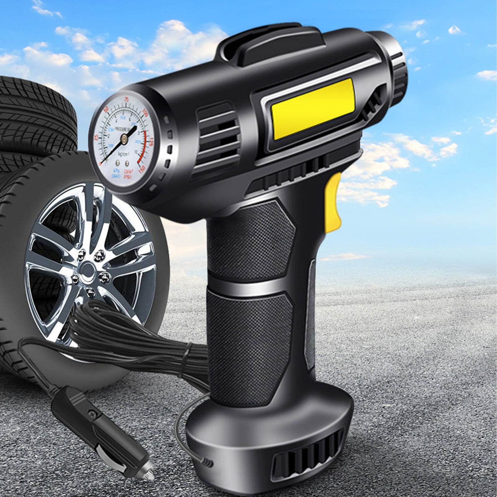 Bilqis Wired Pointer Car Inflator, Intelligent Car Pump, Portable AIr Compressor, Car Accessories, Tire Inflator, AIr Pump for Car Tires, Wired Pointer 12V Convenient Tyre Inflator
