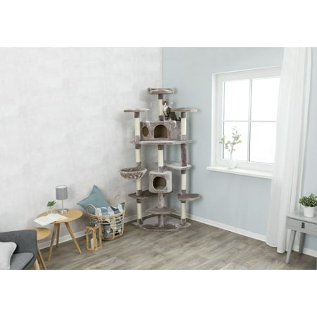 UPC: 4011905447346 | TRIXIE Roma Senior Plush & Sisal 7-Level 70 Cat Tree with Scratching Posts Platforms & Cat Toys Gray