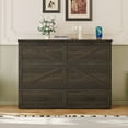 thumbnail image 3 of Murphy Bed with Charging Station, Full Size Foldable Cabinet Bed with Storage Drawer, Farmhouse Wood Space-Saving Hidden Folding Bed Chest for Home, Office, Guest Room, Gray, 3 of 9