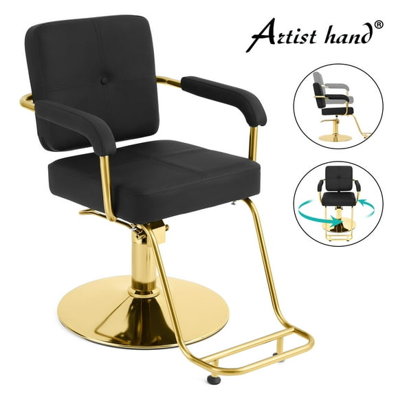 Artist Hand Black Gold Salon Chair 360 Degree Swivel Barber Chair with Heavy Duty Hydraulic Pump