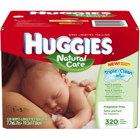 Huggies - Natural Care Fragrance Free Hypoallergenic Baby Wipes Refill Box, 320 count