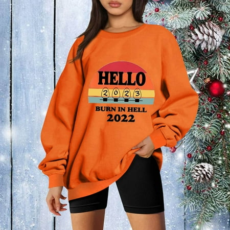 

Aueoeo Women Pullover Womens Fall Sweatshirt Women Casual Long Sleeve Crew Neck Tops Loose Shirts Blouse New Year Christmas Print Graphic Sweatshirt