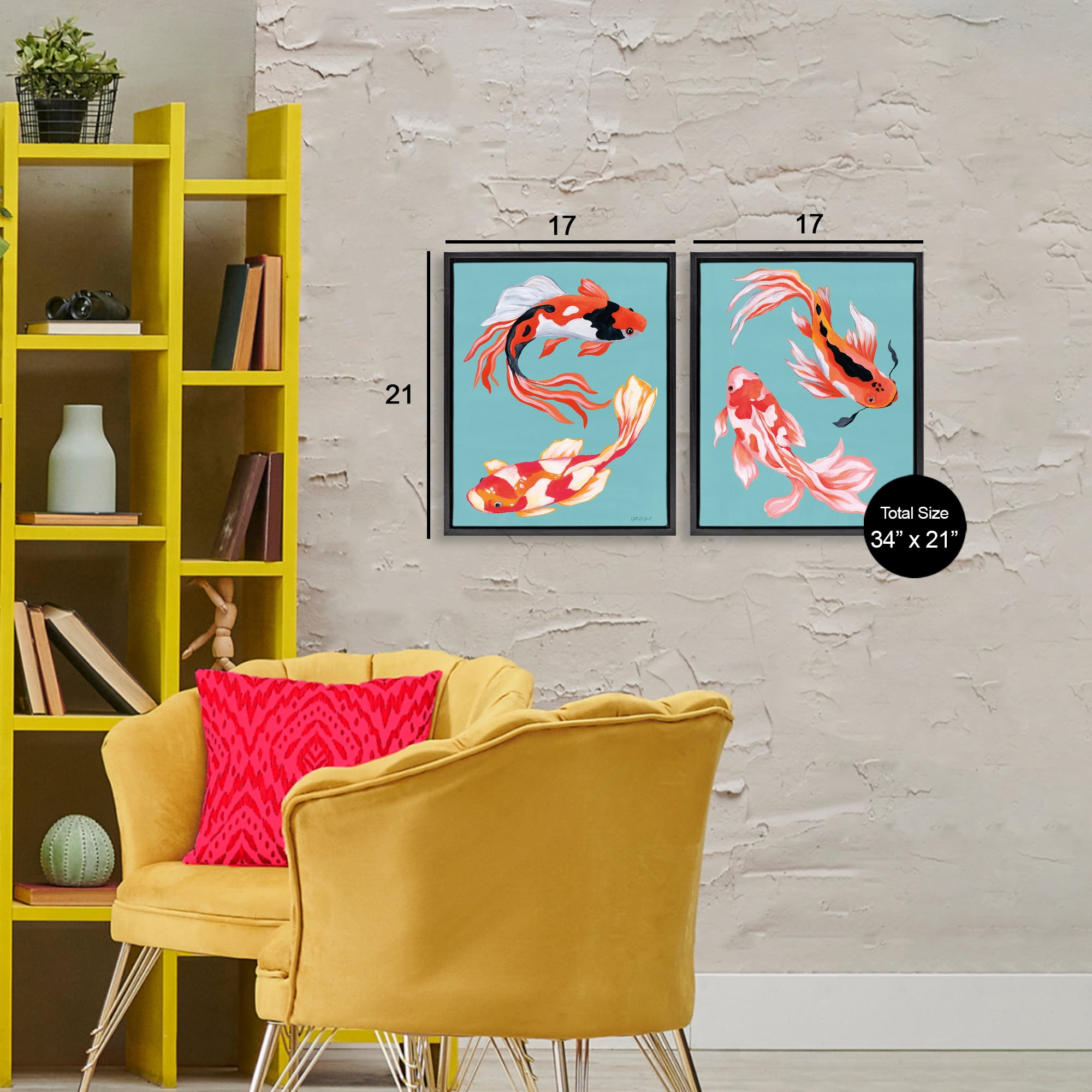 Stupell Industries Colorful Twin Koi 2 Piece Black Framed Floater Canvas Set, design by Yvette St. Amant