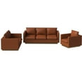 thumbnail image 4 of LeisureMod 3-Piece Sofa Set Upholstered in Leather with Brushed Gold Stainless Steel Base and Removable Foam Padded Cushions for Modern Home, Living Room, Offices Nervo Collection in Cognac Tan, 4 of 8