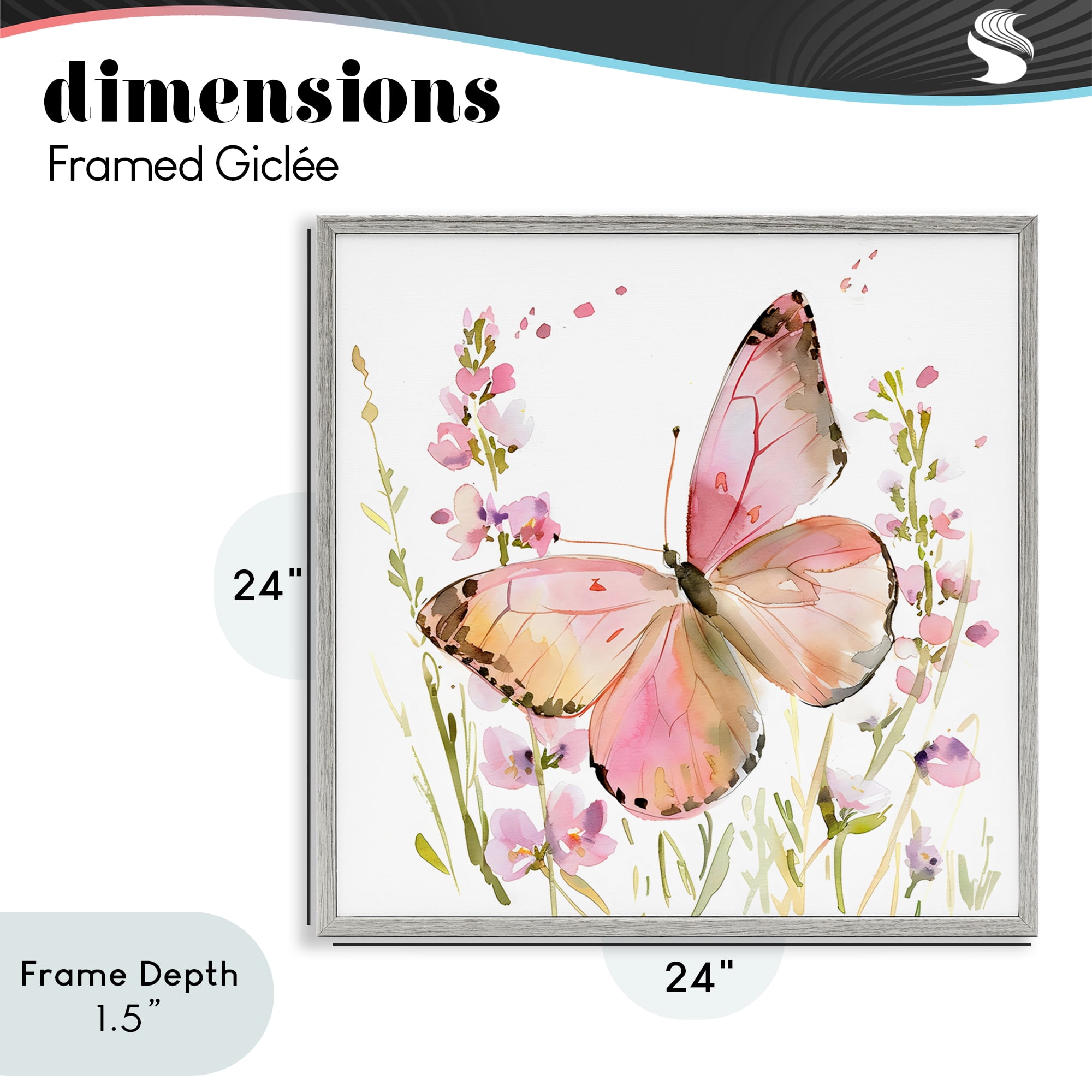 Stupell Industries Colorful Spring Butterfly Pink Gray Framed Giclee Art, design by Creative Studio