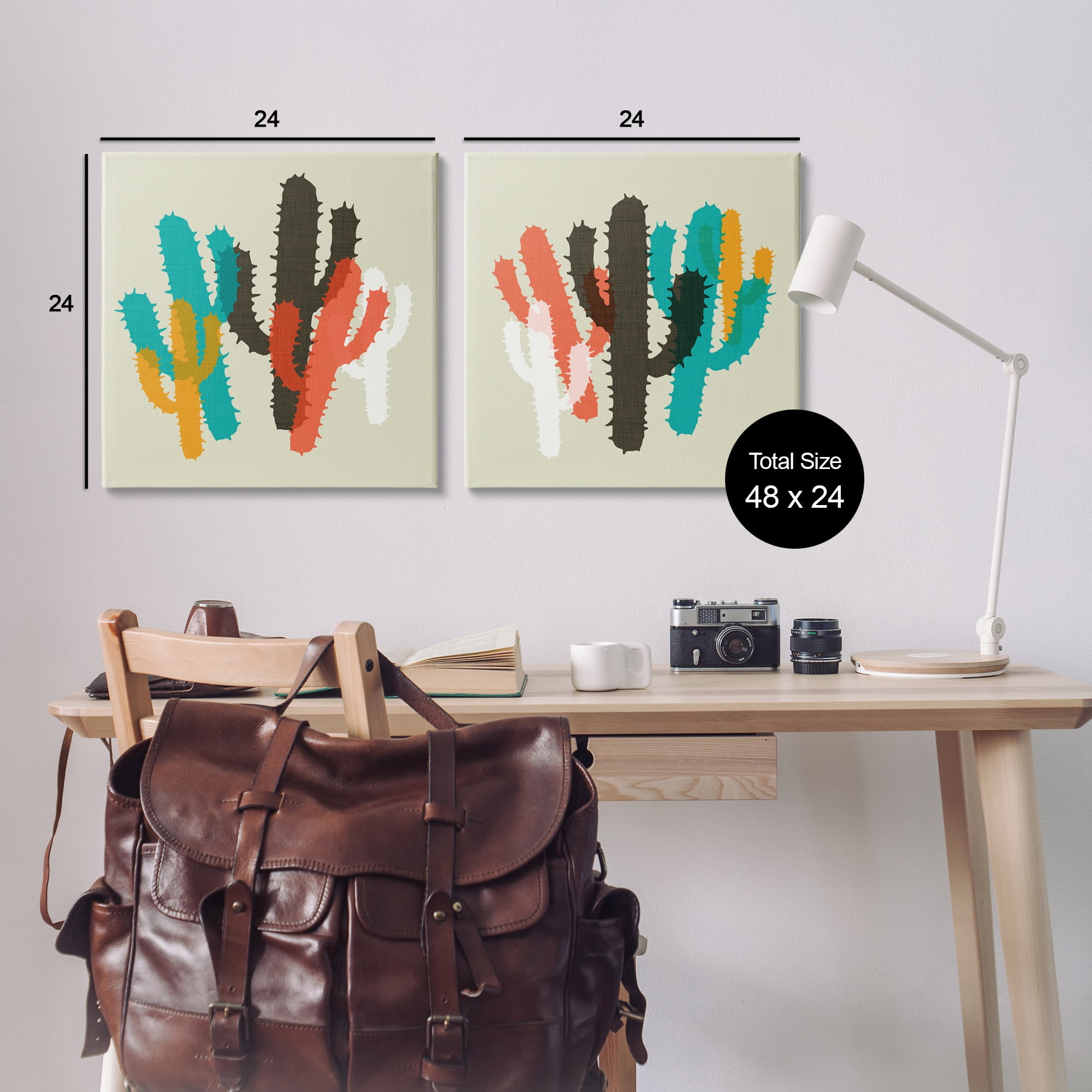 Stupell Industries Vibrant Overlapping Cactus Abstract Painting Wrapped Canvas Art Print Wall Art, 24 x 24, Set of 2