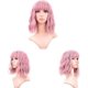 thumbnail image 5 of Peluca ondulada y rizada corta Peluca de cosplay rosa Bob natural hasta los hombros con flequillo de aire Pelucas marrones cortas, 5 of 5