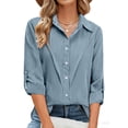 thumbnail image 5 of yoeyez Womens Casual Buttons Down Shirts Cotton Linen Work Blouse Long Sleeve Gauze Tshirts Collared Loose Comfy Business Blouses Light Blue,S, 5 of 7
