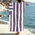 thumbnail image 4 of Casual T Shirt Dress Women's V-Neck Striped Print Three-Quarter Sleeve Maxi Dress With Side Slits Bohemian Flowy Purple S, 4 of 7