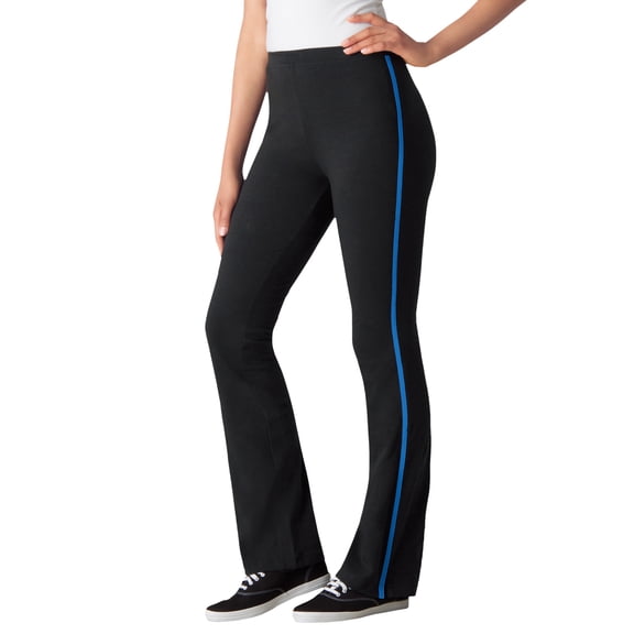 Woman Within Plus Size Petite Stretch-Cotton Knit Pull-On Bootcut Side-Stripe Leggings