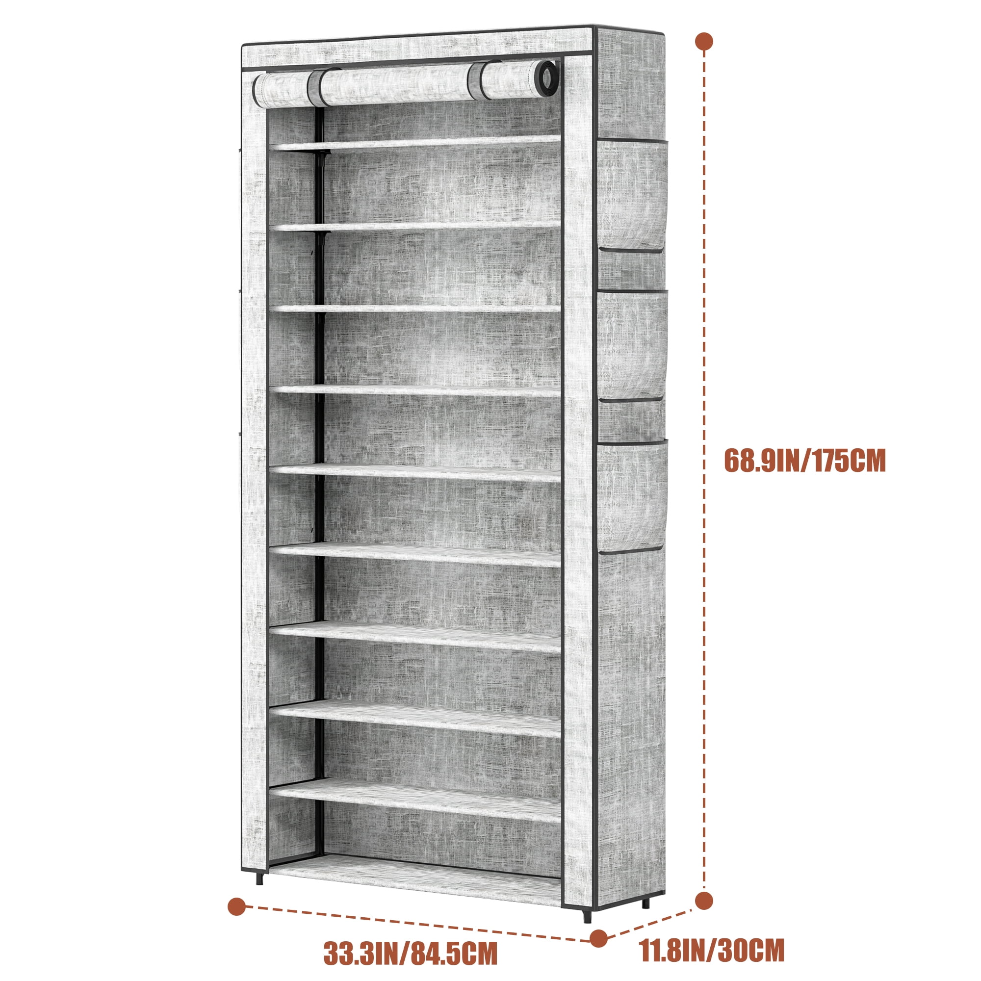 10 Tier Large Capacity Dustproof Shoe Cabinet 50-55 Pairs, Tall Shoes Storage Rack with Fabric Cover for Closet, Dorm, etc