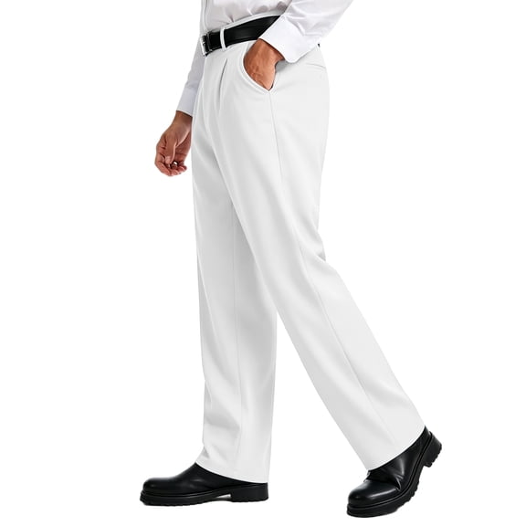 Mens Casual Dress Pants Pleated Baggy Wide Leg Vintage Relaxed Fit Slacks All-Season Work Office Trousers White 2XL