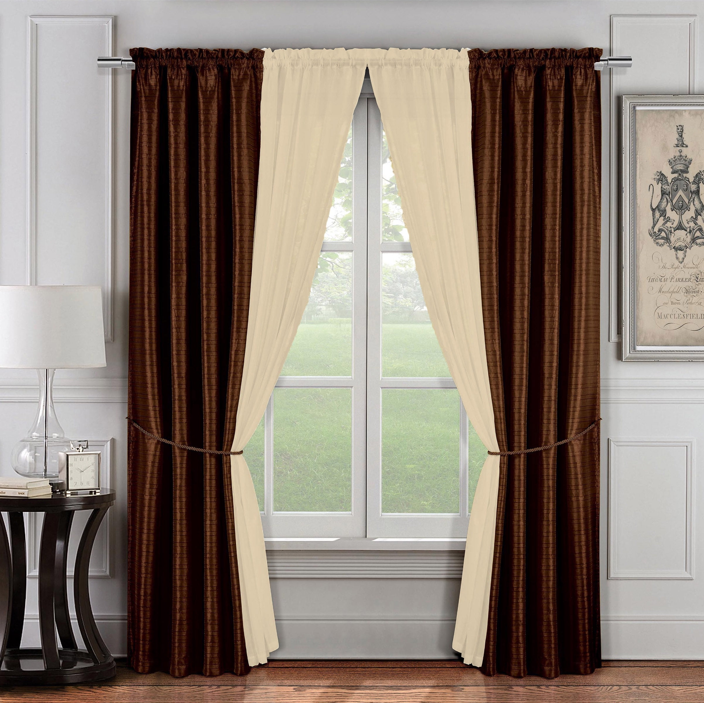 Curtain set 76 in x 84 Chocolate w/ 2 Rope Tiebacks Pair Luxurious 2 Panels 