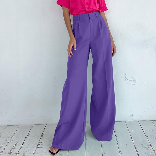 ICHUANYI Clearance Women's Casual Straight Solid Color High Waist Suit Pants With Pocket(Purple, M) ICHUANYI WER2023081205036