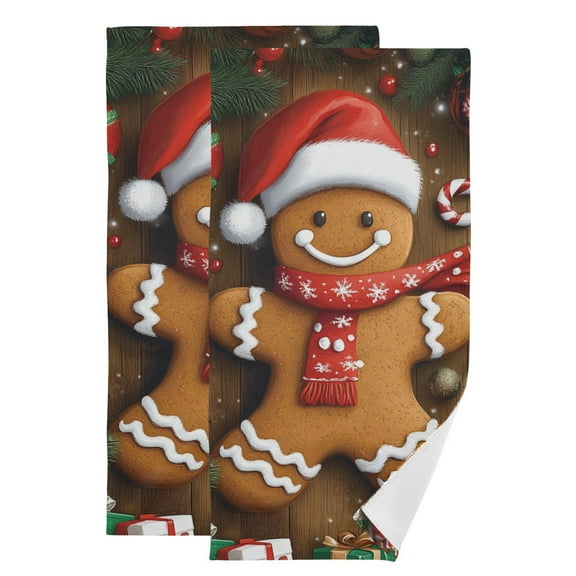 Cute Gingerbread Man Hand Towel Absorbent Bath Towels for Bathroom Sports Gym(28.3" X 14.4") Set of 2