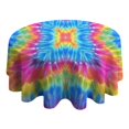 thumbnail image 4 of Colorful Tie Dye Pattern Round Tablecloth 60"x60",Wrinkle Wipeable Table Cloth for Kitchen Dining Room Picnic Patio Party, 4 of 6