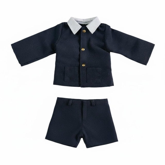 Camiseta y pantalones cortos de muñeca 04 Top corto azul de manga larga
