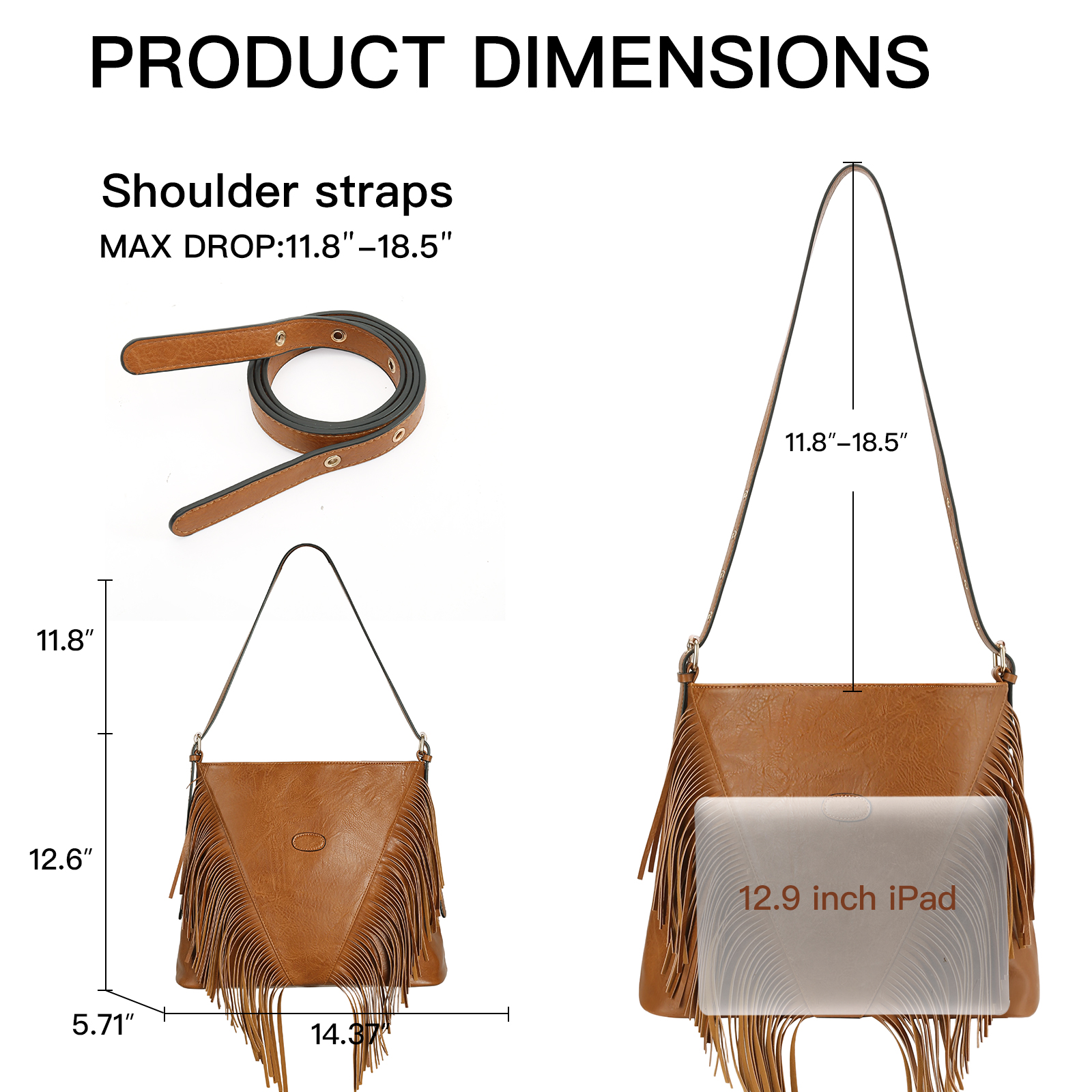 SENDEFN Fringe Hobo Bags for Women Vintage Leather Crossbody Bag Hippie Western Purses Tassel Shoulder Bag