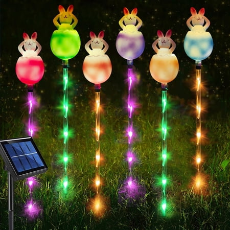 6 Piece Easter Bunny Solar Pathway Lights with 8 Lighting Modes Waterproof Outdoor Garden Stake Lights for Easter Yard Decorations(Bunny)