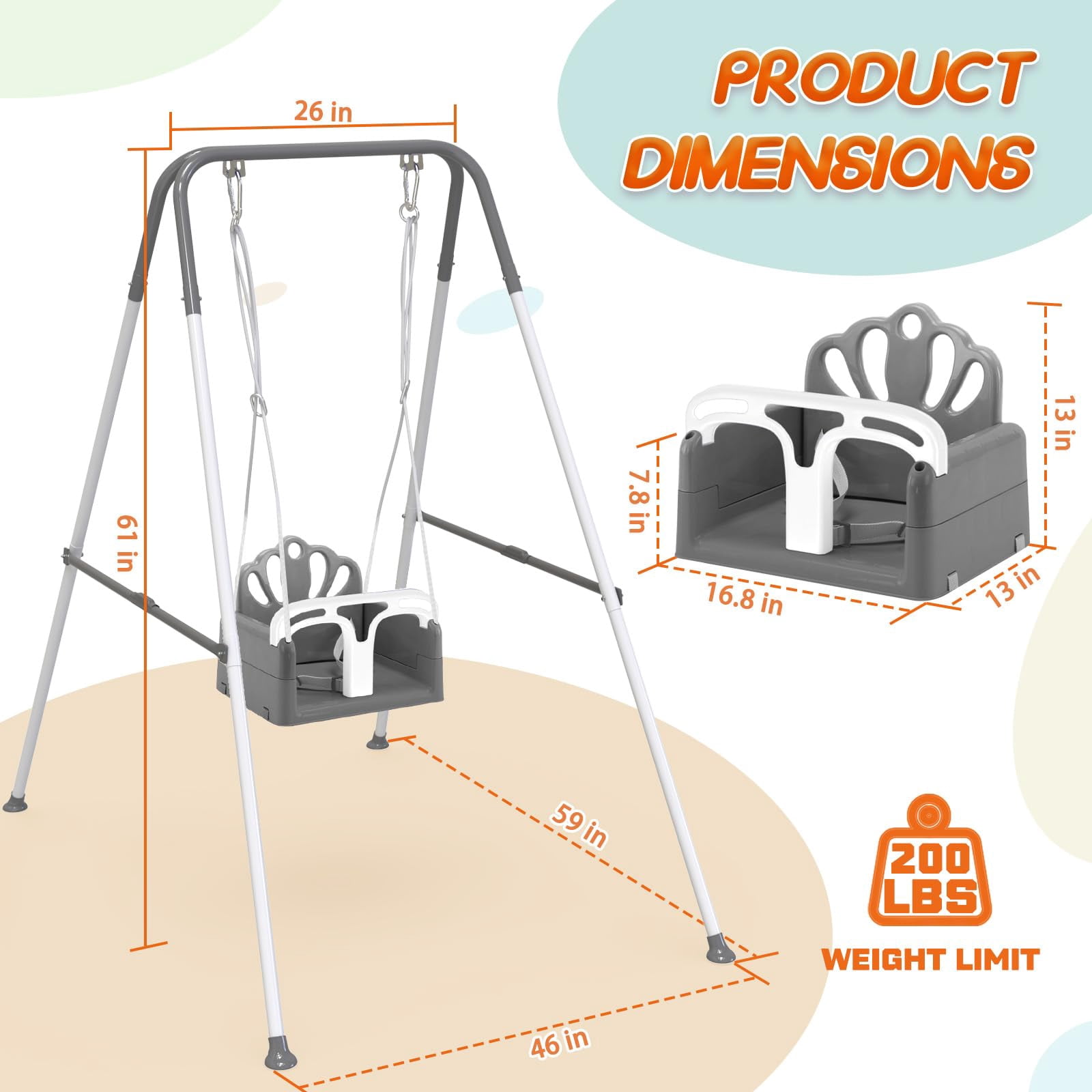 G TALECO GEAR Foldable Swing,  Swing Set for Backyard, Portable Swing Outdoor, Gray